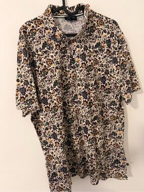 Ted Baker London Cream Short-Sleeve Polo with Green, Navy & Yellow Floral Print